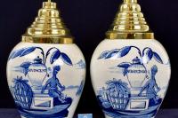 Two Antique 18th Century Delft V.O.C. Tobacco Jars De Drie Klokken