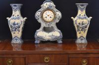 Antique Royal Delft Mantelclock 1895 & Pendulum Vases